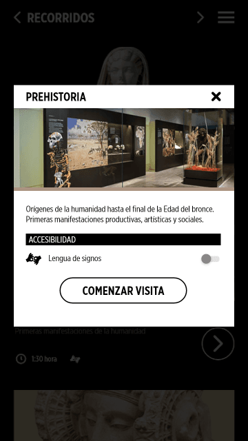 Ventana del recorrido con la opción de lengua de signos