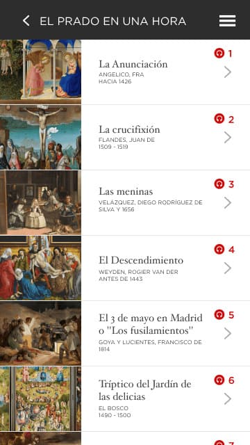 Lista de obras del recorrido