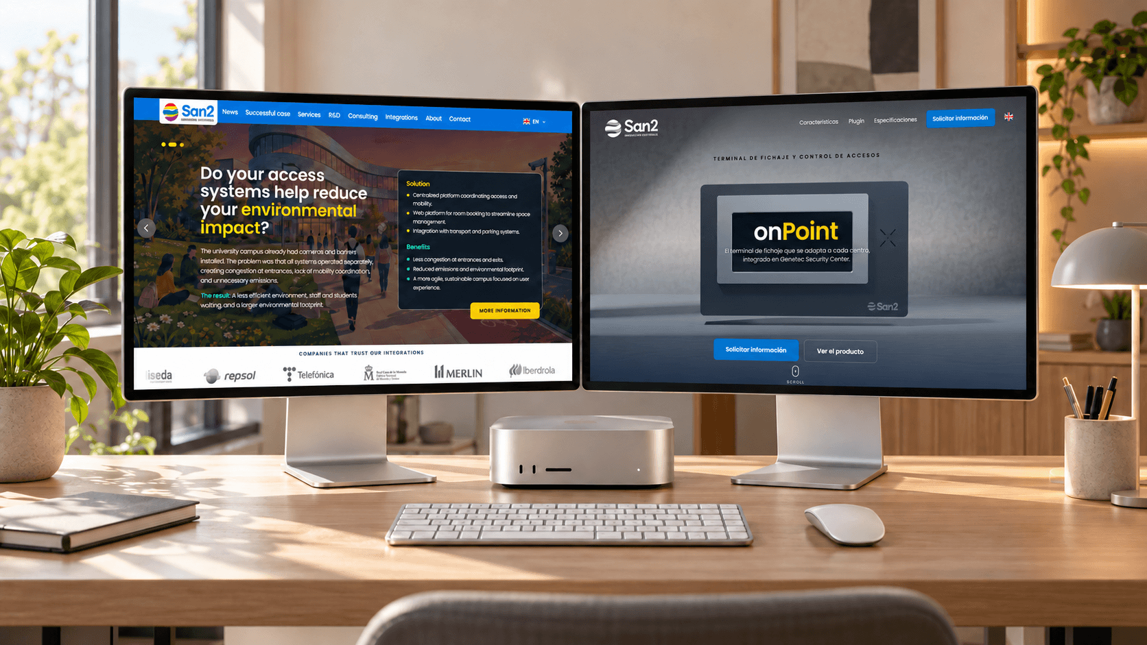 La web de San2 y la página de onPoint en dos monitores